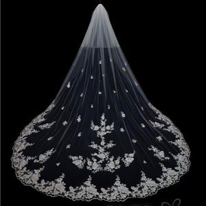 Two-Tier Lace Edge Tulle Chapel Veils With Appliques